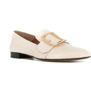 BALLY Ivory white and gold leather classic loafers